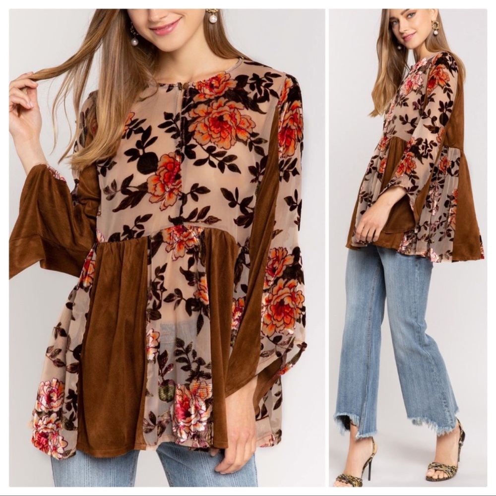 POL burnout velvet and faux suede top